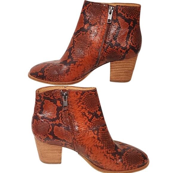 Madewell The Rosie Ankle Boots Snakeskin Pointed Toe Brown Leather Womens 6 - Picture 2 of 8